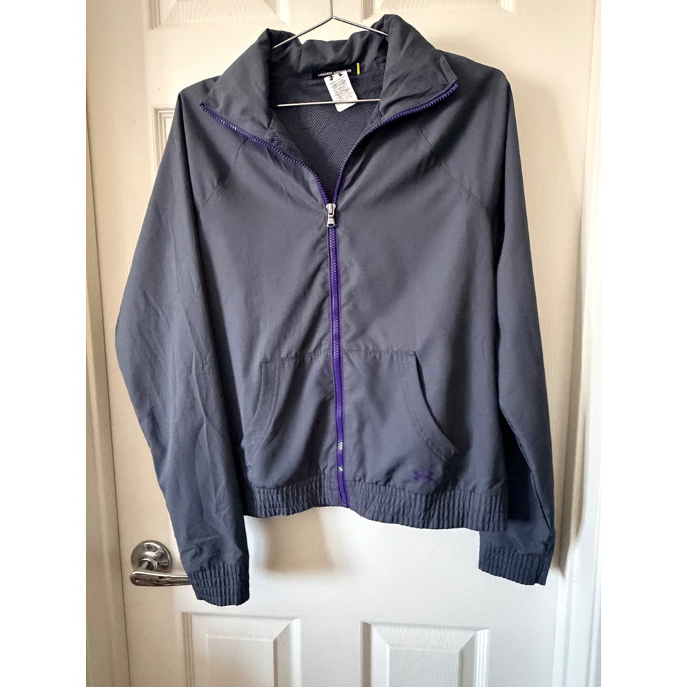 Under Armour‎ Womens Gray Purple Full Zip Windbreaker Mesh Lined Jacket Size M